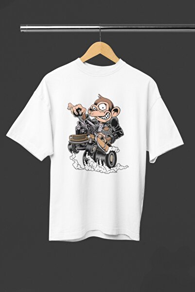 Butik TRIOCĂ CU MÂNĂ SCURTĂ CU Gât rotund, IMPRIMAT TRANSFER, bumbac 100% LU MOTORCYCLE MONKEY, PENTRU FEMEI/BĂRBAȚI