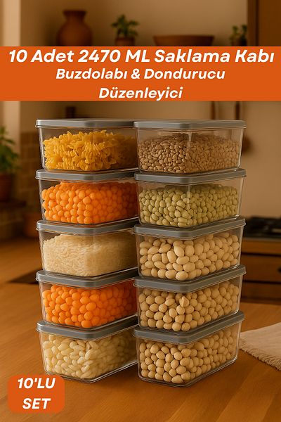 welcomein 10-Piece Refrigerator Organizer Set Organizer Storage Container Deep Microwave Freezer Dipfreeze Anthracite