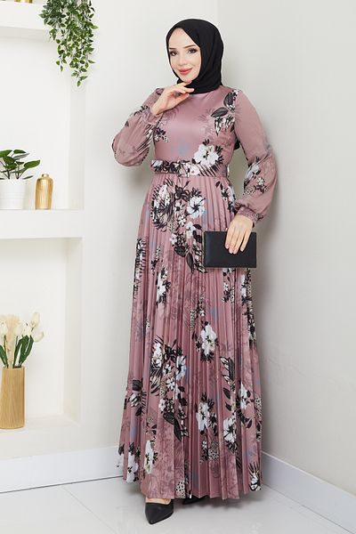 Pamuk Butik Γυναικείο εμπριμέ φόρεμα με πλισέ με ζώνη