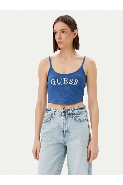 Guess Top din rib Sunflower pentru femei Top fără mâneci Albastru V5gp16k8rt2-g7er