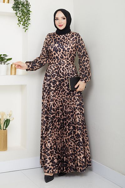 Pamuk Butik Γυναικείο εμπριμέ φόρεμα με πλισέ με ζώνη