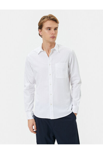 Koton Slim Fit Hemd Tasche Detail Klassischer Kragen Geknöpft Lange Ärmel