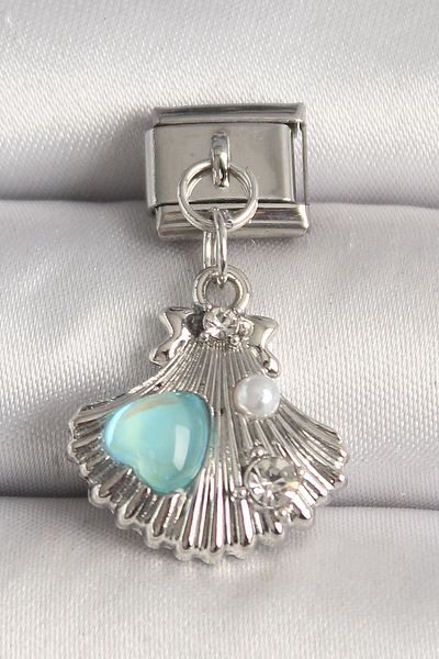 BESKAR 316L Steel Silver Color Zircon Stone Sea Shell Model Blue Enameled Heart Detail Nomination Charm