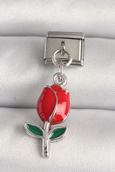BESKAR 316L Steel Silver Color Red Rose Model Nomination Charm