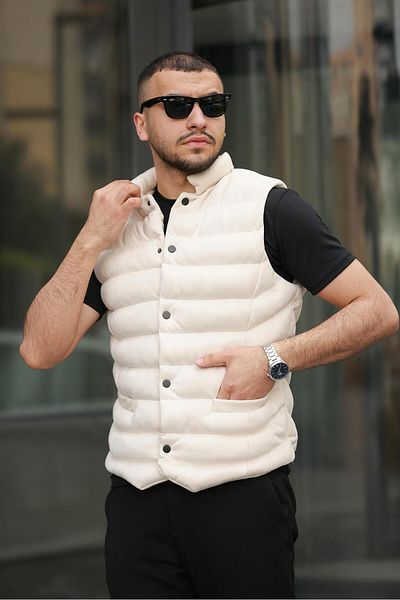 İBOSS MODA New Season Men's Snap Fastener Judge Collar Nubuck Inflatable Suede Vest