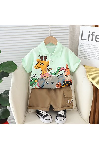nannie Boys Green Outfit With Animals Ianis - 3-4 Years