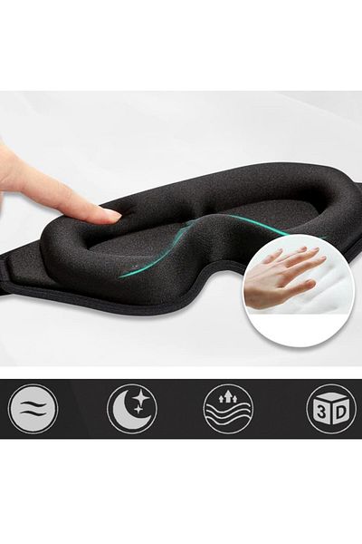 waya Mască de dormit, 3D, Premium, Contur nazal, Neagră, 100% închisă la culoare
