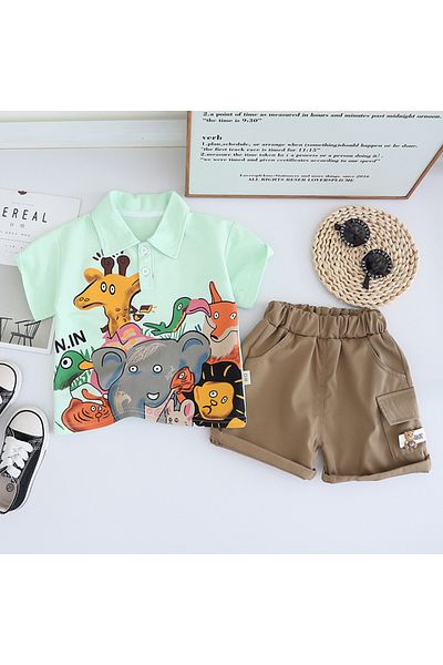 nannie Boys Green Outfit With Animals Ianis - 3-4 Years