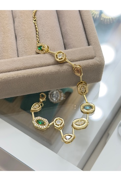 Opia JEWELRY Renkli Taşlı Çelik Zincir Bileklik
