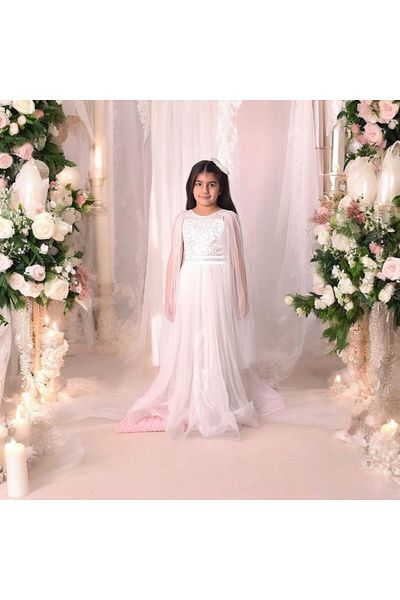 Ahsenimbebe Silver Glitter Roba Tulle Sleeve Evening Dress