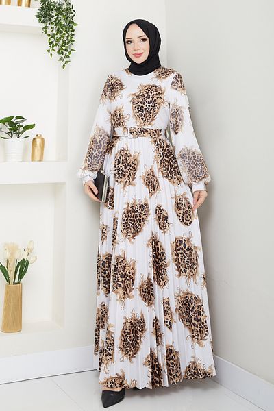 Pamuk Butik Γυναικείο εμπριμέ φόρεμα με πλισέ με ζώνη
