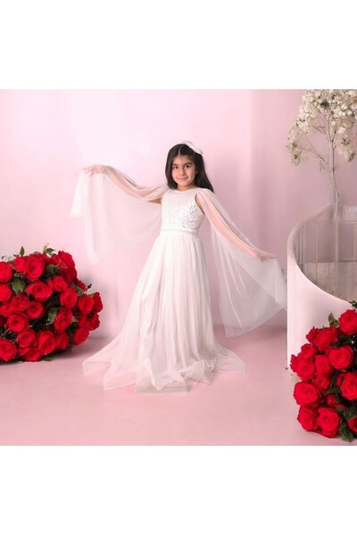 Ahsenimbebe Silver Glitter Roba Tulle Sleeve Evening Dress