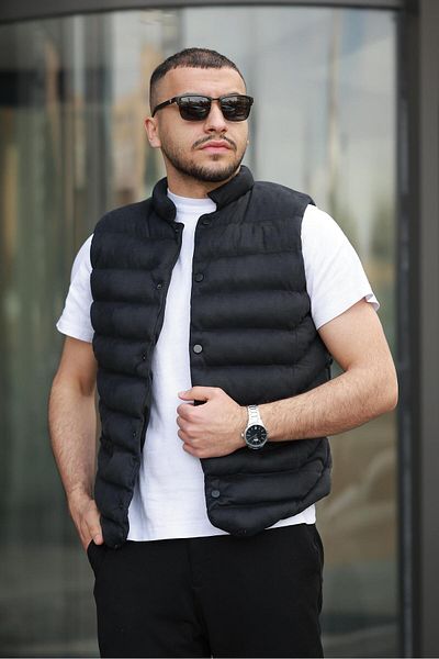 İBOSS MODA New Season Men's Snap Fastener Judge Collar Nubuck Inflatable Suede Vest