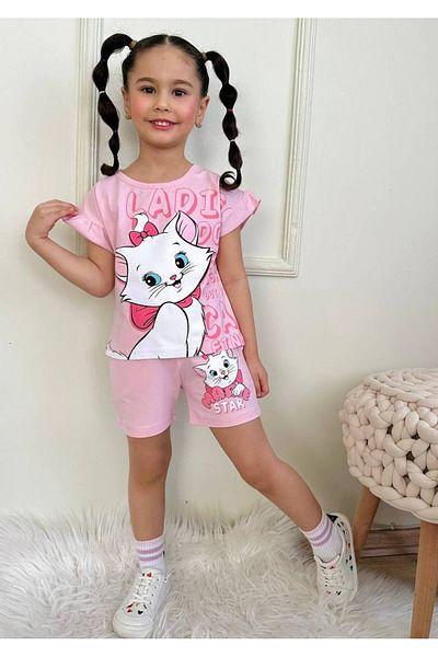 Alinna Cat Printed Shorts Bottom Top Set 3 Years/10 Years Old. Girl's Summer Shorts Suit 100% Cotton