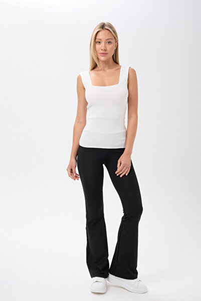 BANEGA Kadın Kare Yaka Kalın Askılı Basic Fit Bluz Crop Top