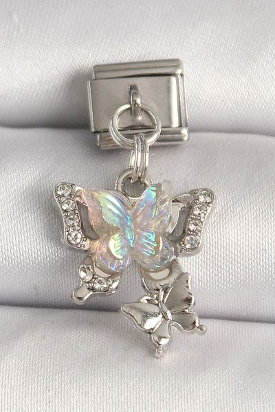 BESKAR 316L Steel Silver Color Zircon Stone White Enamel Butterfly Model Butterfly Detail Nomination Charm