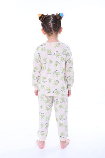 İsobel Kids Set de pijamale cu mâneci lungi cu model de flori verzi pentru fete