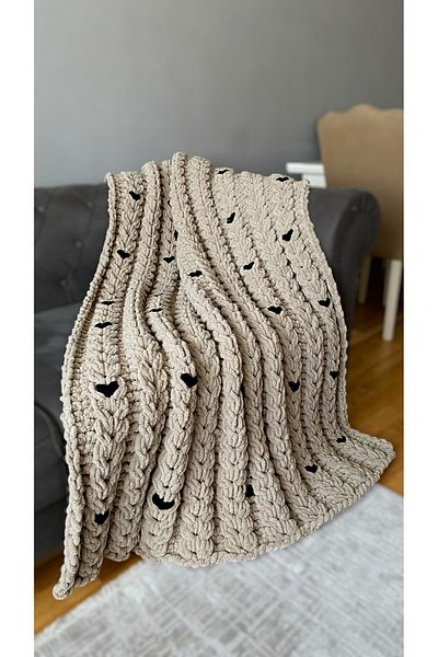 Alize Puffy Hand Knitted Thick Textured Special Design Decorative Blanket 110X180 cm
