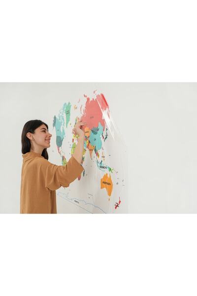TutturX Özel Baskı Renkli Türkçe Dünya Haritası 95x150cm