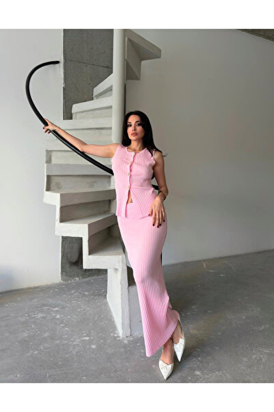 novalook مجموعة تنورة سترة بأزرار لؤلؤية ملتوية بخيط بارد