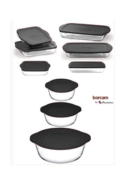 Paşabahçe Borcam 9 Piece Anthracite-Gray Dowry Set with Cover 59024/034/854/124/006/864/001/123/133