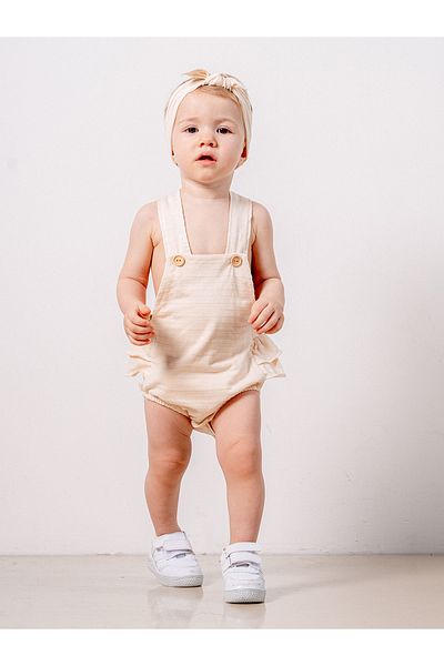 bombe Baby Kids Cream Cotton Comfortable Salopet Jumpsuit 2-Piece Set Trend Fashion Bottom Top Set