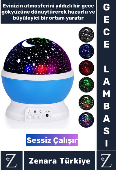 Genel Markalar Premium Gece Lambası Tavana Işık Yansıtan Dönen Yıldız Ay Çocu...