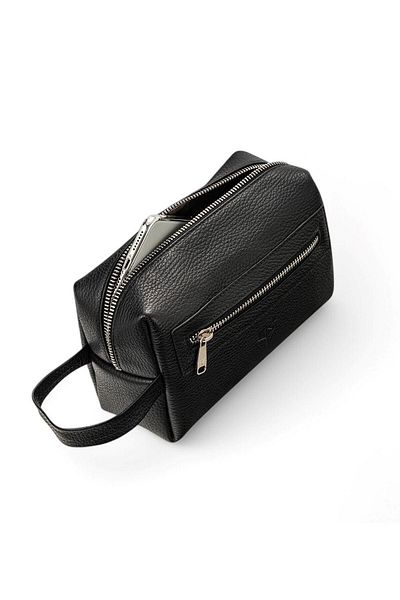 sistem Boston Genuine Leather Hand Handle Zippered Side Eye Compartment-Black