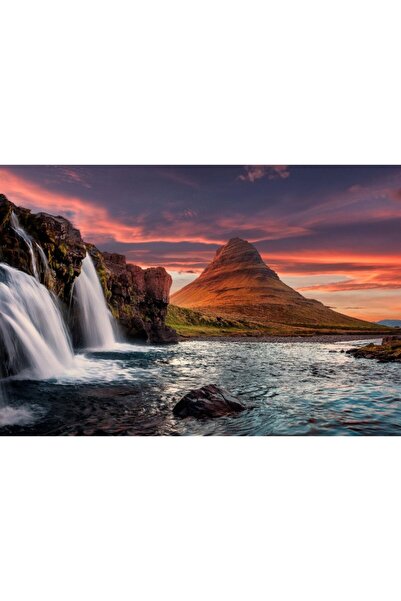 Zumzeria Pânză Tablou Apus de soare pitoresc fantastic peste munte și cascade, 80x50cm