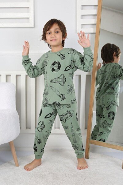 İsobel Kids Boy's World Space Rocket Patterned Long Sleeve Pijama Suit