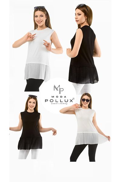 Pollux Sleeveless Hijab Pleated Underwear Pack of 2 Black White Pleated Pleated