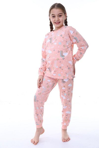 İsobel Kids Girl's Rainbow Patterned Long Sleeve Pjamas Suit