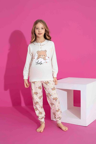 Tarık Girl's Bear Patterned Long Sleeve Pijama Set