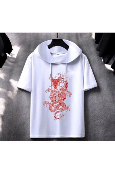 İmpavido Oversize kapüşonlu t-şhirt dragon baskılı