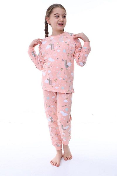 İsobel Kids Girl's Rainbow Patterned Long Sleeve Pjamas Suit