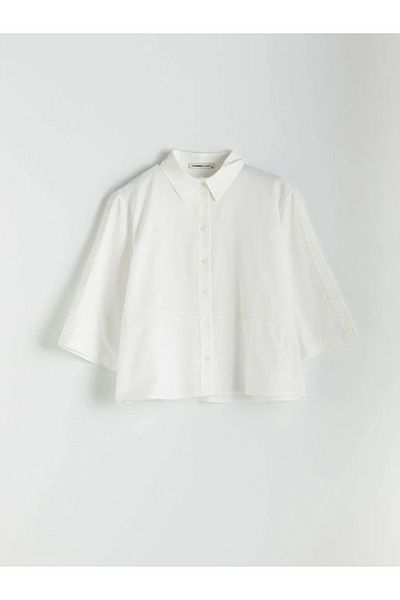 LC Waikiki Lcwaikiki Classic Ecru Women's Shirt with Embroidery Detail
