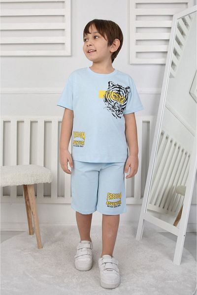Yağmur Giyim Costum pantaloni scurți pentru băiat cu model Blue Tiger ISOB 3-12 ani 24411-M