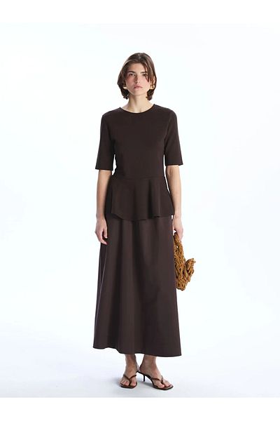 LC Waikiki Μπλούζα LCW Vision Brown Crew Neck Peplum