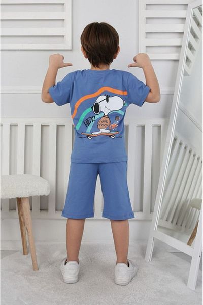 Yağmur Giyim Costum cu mânecă scurtă pentru băiat, 100% bumbac, cu model Snoopy albastru, 3-12 ani 24407-M