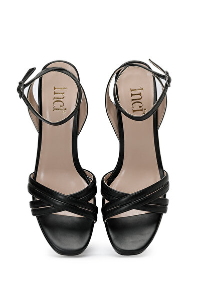 İnci Pearl Fenix 3fx Μαύρα γυναικεία πέδιλα με τακούνι