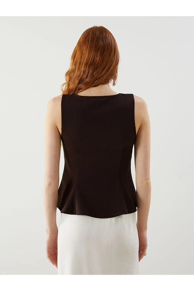 LC Waikiki LCW Vision Kahverengi Kare Yaka Peplum Bluz