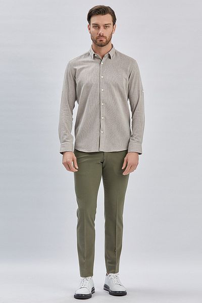 İmza Σκούρο καφέ Slim Fit Βαμβακερό πουκάμισο, μανίκια Ψηλά Ψηλά Διπλό Uste