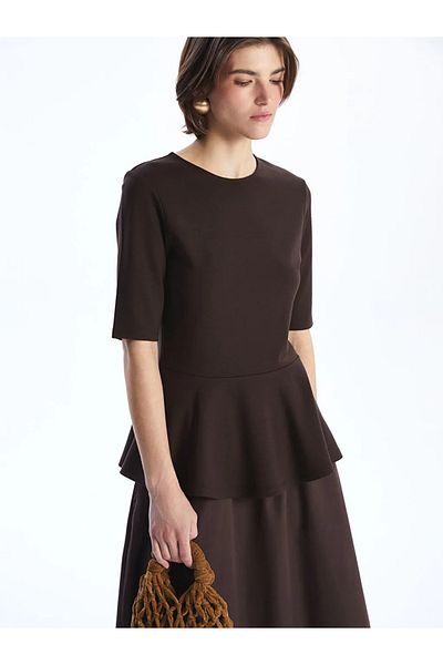 LC Waikiki Μπλούζα LCW Vision Brown Crew Neck Peplum