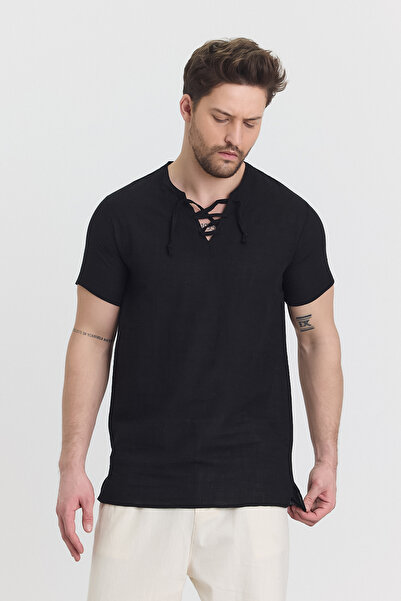 TCT TEKSTİL МЪЖКА РИЗА С КЪСИ РЪКАВИ - ДЕТАЙЛЕН ЯКА (С ВРЪЗКА) - РИЗА ALAÇATI - 4590