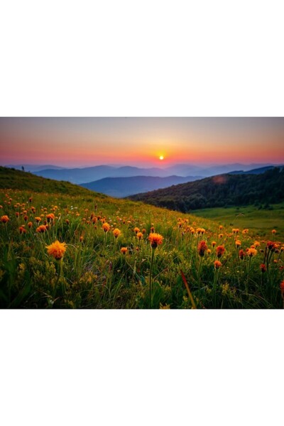 Zumzeria Tablou Canvas Vedere fantastică a apusului peste lanțurile muntoase,...