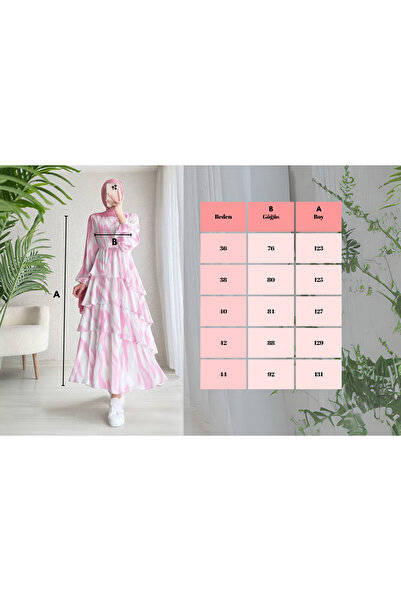 Elnim Kadın Çizgi Desenli Kat Kesim Tesettür Elbise