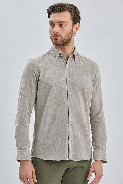 İmza Σκούρο καφέ Slim Fit Βαμβακερό πουκάμισο, μανίκια Ψηλά Ψηλά Διπλό Uste