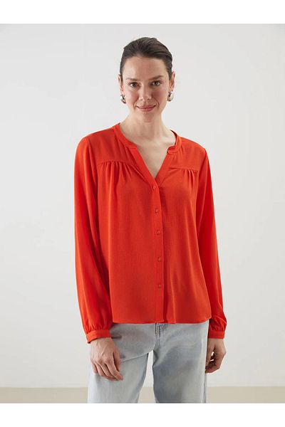 LC Waikiki Lcwaikiki Classic Orange Oversize Women's Blouse with Open Collar