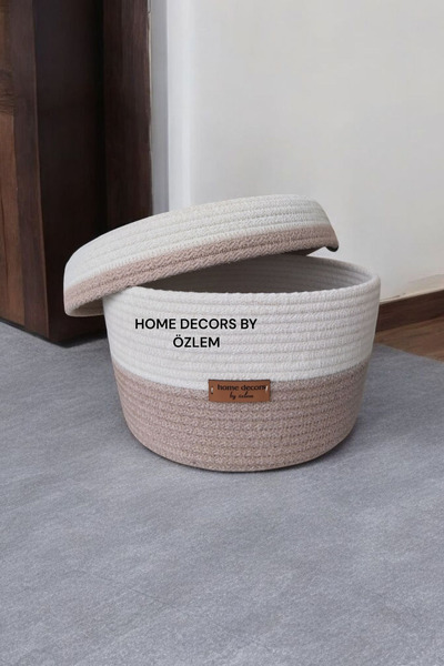 home decors by özlem Basket with Lid Wicker Basket Organizer Organizer Decoration Gift - 20x12 Cm