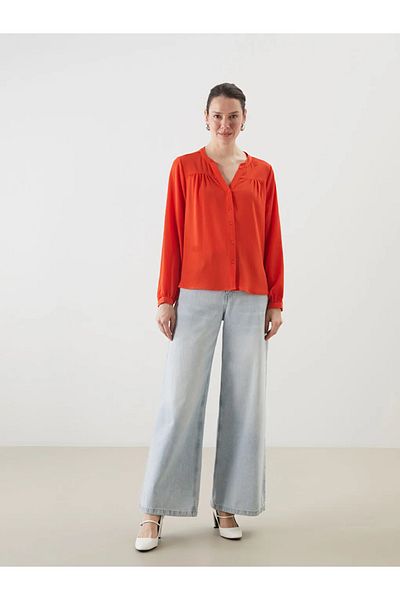 LC Waikiki Lcwaikiki Classic Orange Oversize Women's Blouse with Open Collar